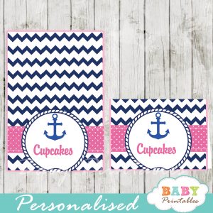 blue and pink printable nautical personalized food label cards