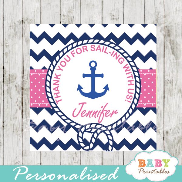 navy and pink printable custom nautical helm baby shower favor tags