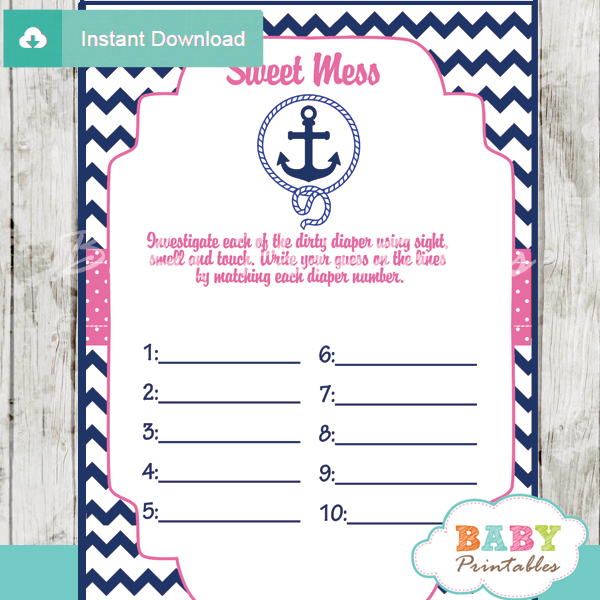 printable nautical anchor Baby Shower Game Guess the Sweet Mess Dirty Diaper