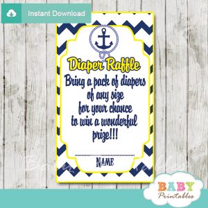 blue and yellow printable nautical diaper raffle game cards baby shower