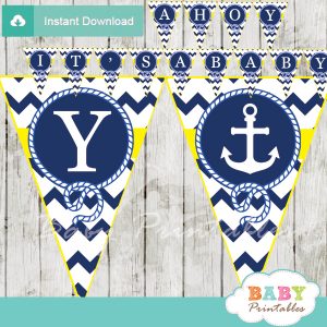 blue and yellow printable nautical anchor banner decoration personalized
