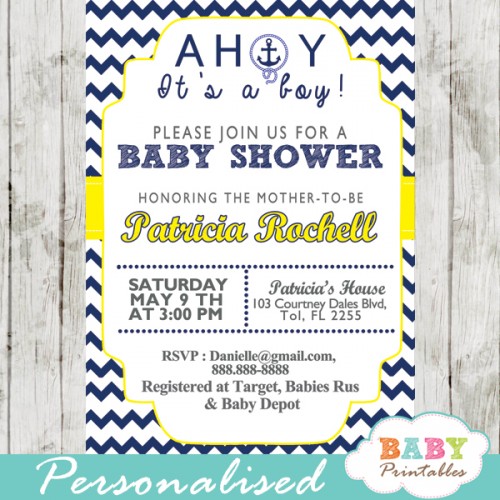 Navy & Yellow Nautical Anchor Baby Shower Invitation - D197 - Baby ...