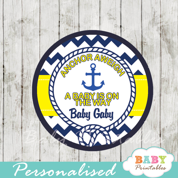 navy and yellow nautical anchor personalized cupcake toppers