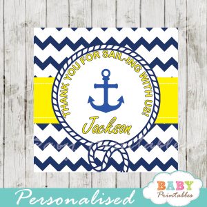 navy and yellow printable custom nautical anchor baby shower favor tags