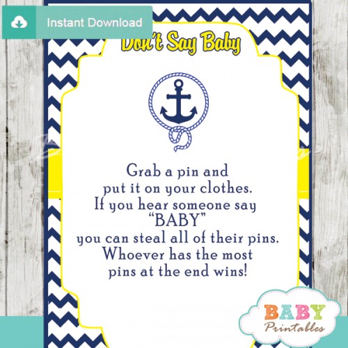 Navy & Yellow Nautical Anchor Baby Shower Games - D197 - Baby Printables
