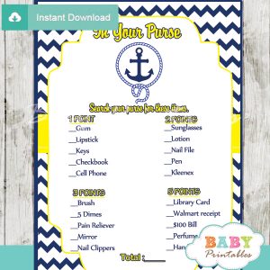nautical anchor what's in your purse baby shower game printable
