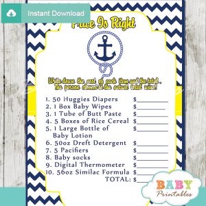 nautical anchor Price is Right Baby Shower Games printable pdf