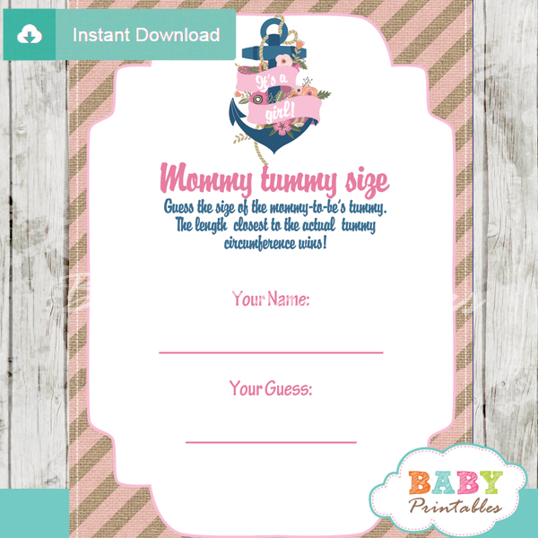 floral nautical anchor printable measure the belly baby shower game