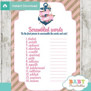 floral nautical anchor printable baby shower unscramble words game