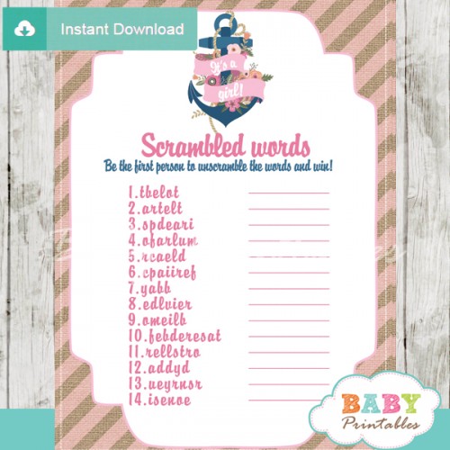 navy pink floral anchor baby shower games d198 baby printables