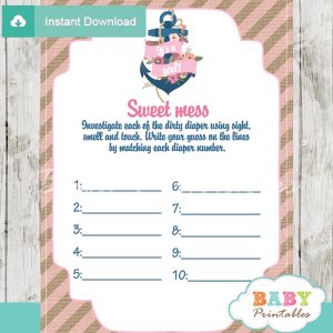 printable nautical floral anchor Baby Shower Game Guess the Sweet Mess Dirty Diaper