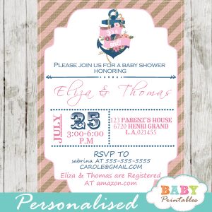 printable nautical anchor floral baby shower invitations girl burlap