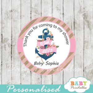 personalized navy pink nautical floral anchor baby shower favor toppers