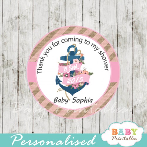 Navy & Pink Floral Anchor Baby Shower Favor Tags D198 Baby Printables