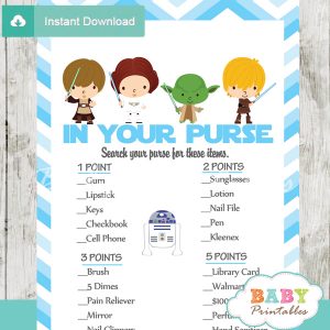 star wars what's in your purse baby shower game printable
