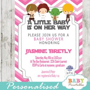 pink chevron printable star wars baby shower girl invitation personalized