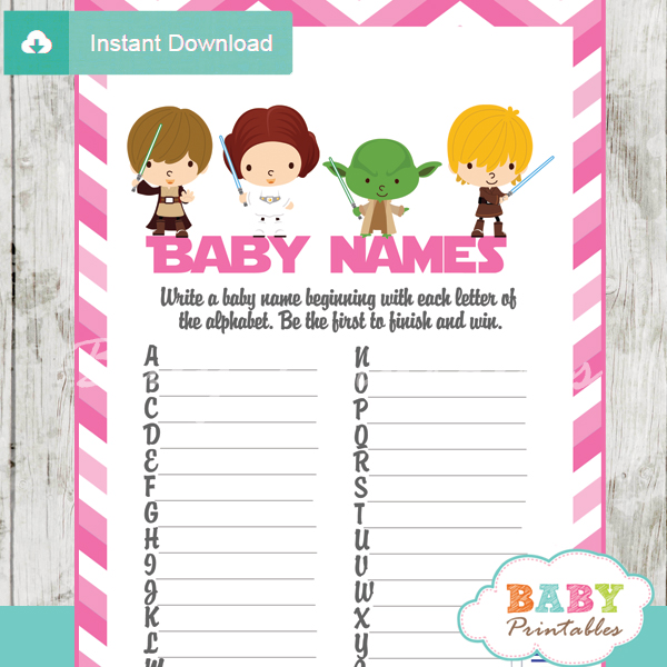 printable star wars Name Race Baby Shower Game cards