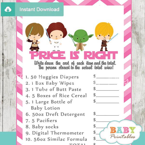 star wars Price is Right Baby Shower Games printable pdf