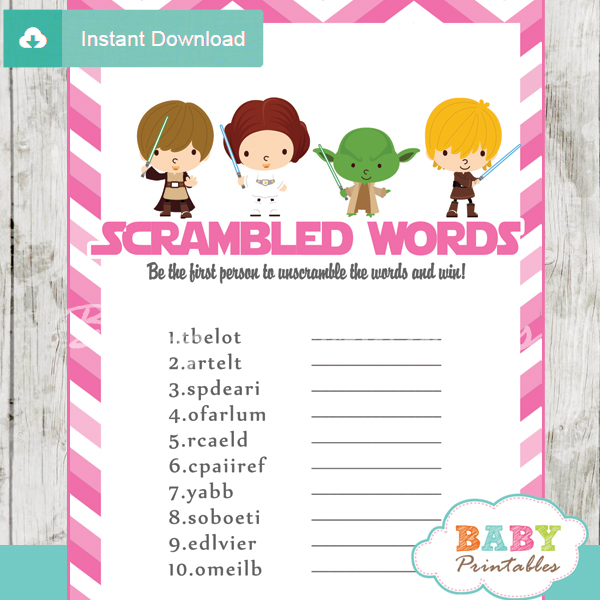 star wars printable baby shower unscramble words game