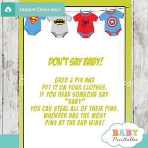 superhero printable game Dont Say Baby pdf