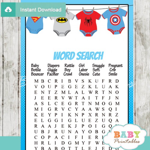 Superhero Onesie Baby Shower Games - D210 - Baby Printables