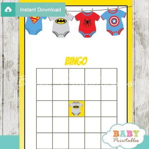 superhero printable baby shower bingo games cards