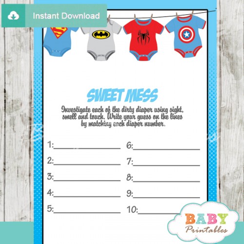 Superhero Onesie Baby Shower Games - D210 - Baby Printables