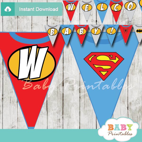 Superhero Welcome Baby Shower Banner D210 Baby Printables