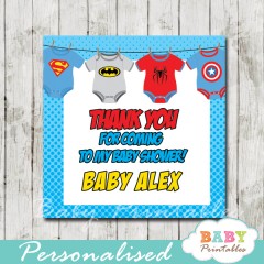 Superhero Onesie Baby Shower Square Labels - D210 - Baby Printables