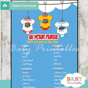 superhero what's in your purse baby shower game printable