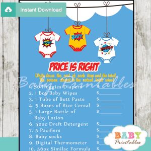 superhero Price is Right Baby Shower Games printable pdf