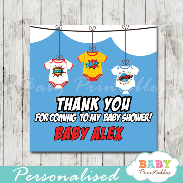 printable custom superhero baby favor gift tags