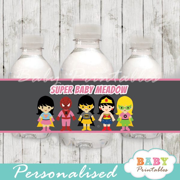 Superhero Girls Baby Shower Bottle Labels D212 Baby Printables