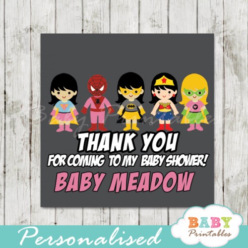 Superhero Girls Baby Shower Square Labels - D212 - Baby Printables