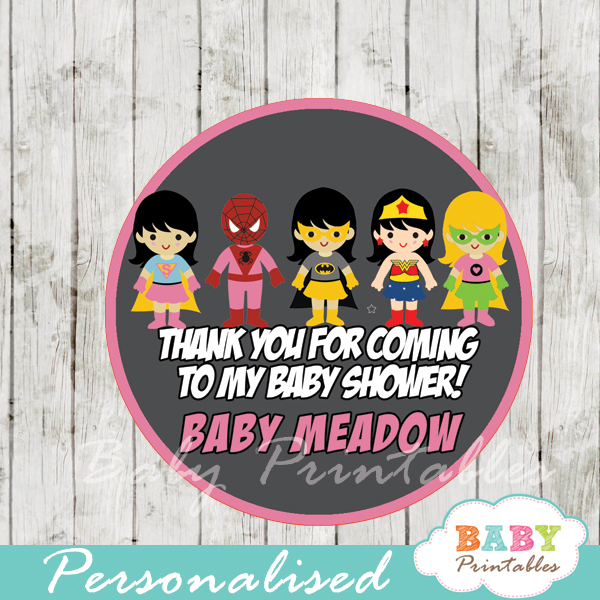 printable superhero girls personalized favor tags toppers