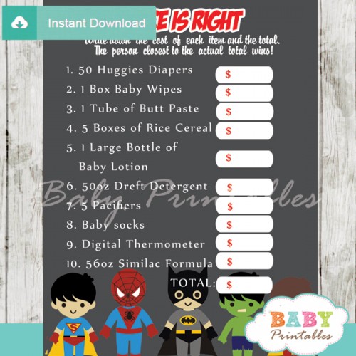 Superhero Boys Baby Shower Games - D213 - Baby Printables