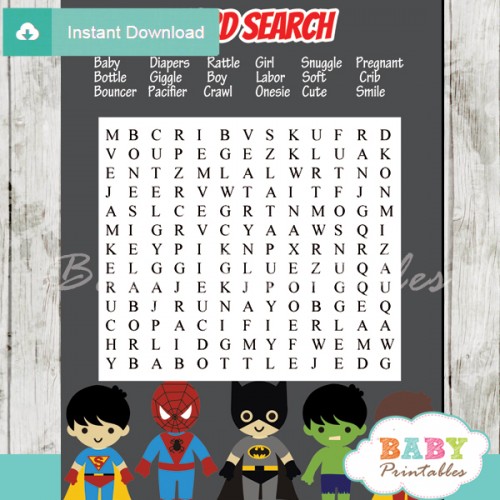 Superhero Boys Baby Shower Games - D213 - Baby Printables