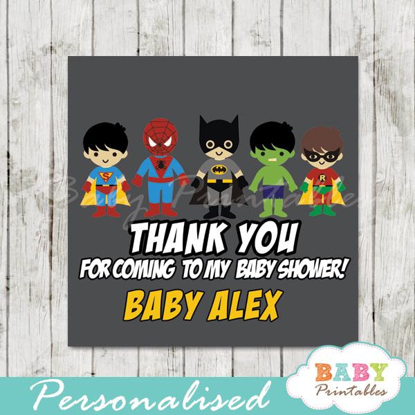printable custom superhero baby boys favor gift tags