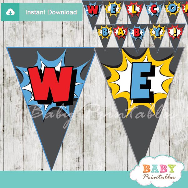 Superhero Boys Baby Shower Banner D213 Baby Printables
