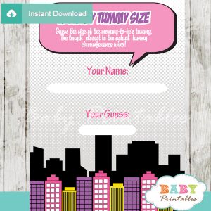 girl comic book printable measure the belly baby shower game