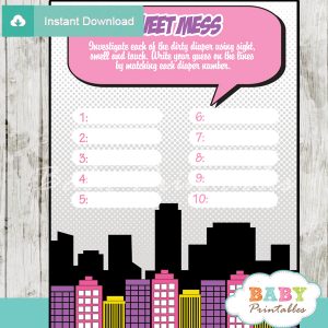 printable girl comic book Baby Shower Game Guess the Sweet Mess Dirty Diaper