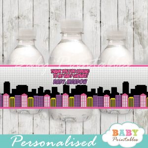 printable superhero comic book girls personalized bottle wrappers diy