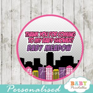 printable superhero comic book girls personalized favor tags toppers
