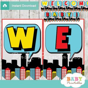 baby boy printable comic superhero welcome banner decoration personalized