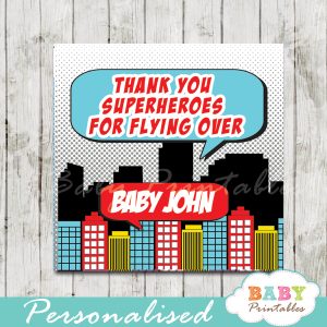 printable comic book superhero baby boy favor gift tags