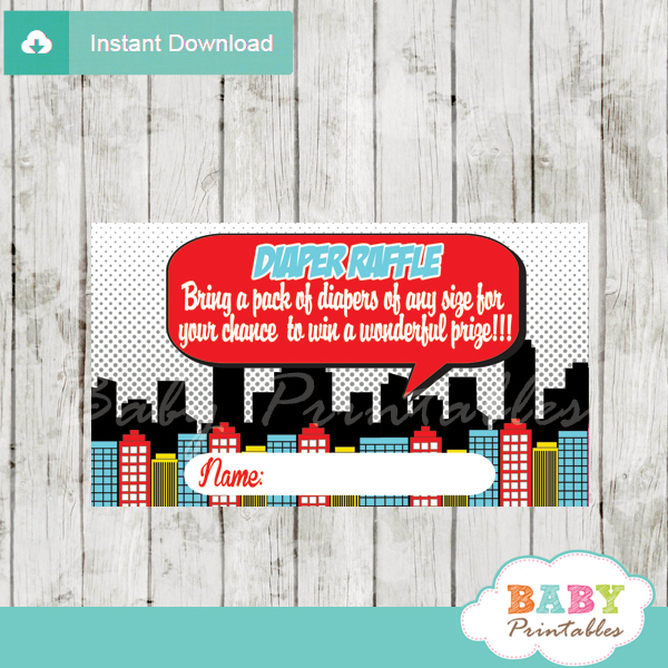printable superhero boy comic book diaper raffle game cards baby shower