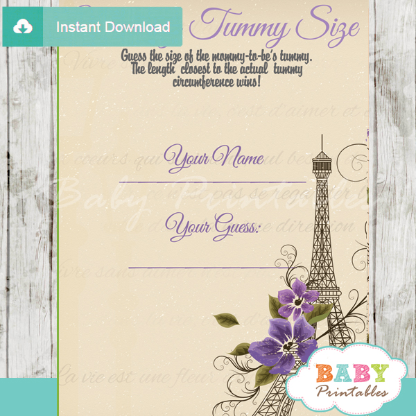 french paris printable measure the belly baby shower game