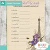 french paris printable baby shower unscramble words game