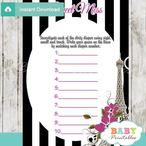 printable paris Baby Shower Game Guess the Sweet Mess Dirty Diaper