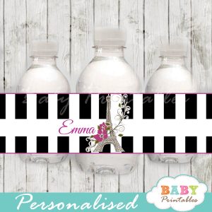 black white stripes printable french paris eiffel tower personalized bottle wrappers diy
